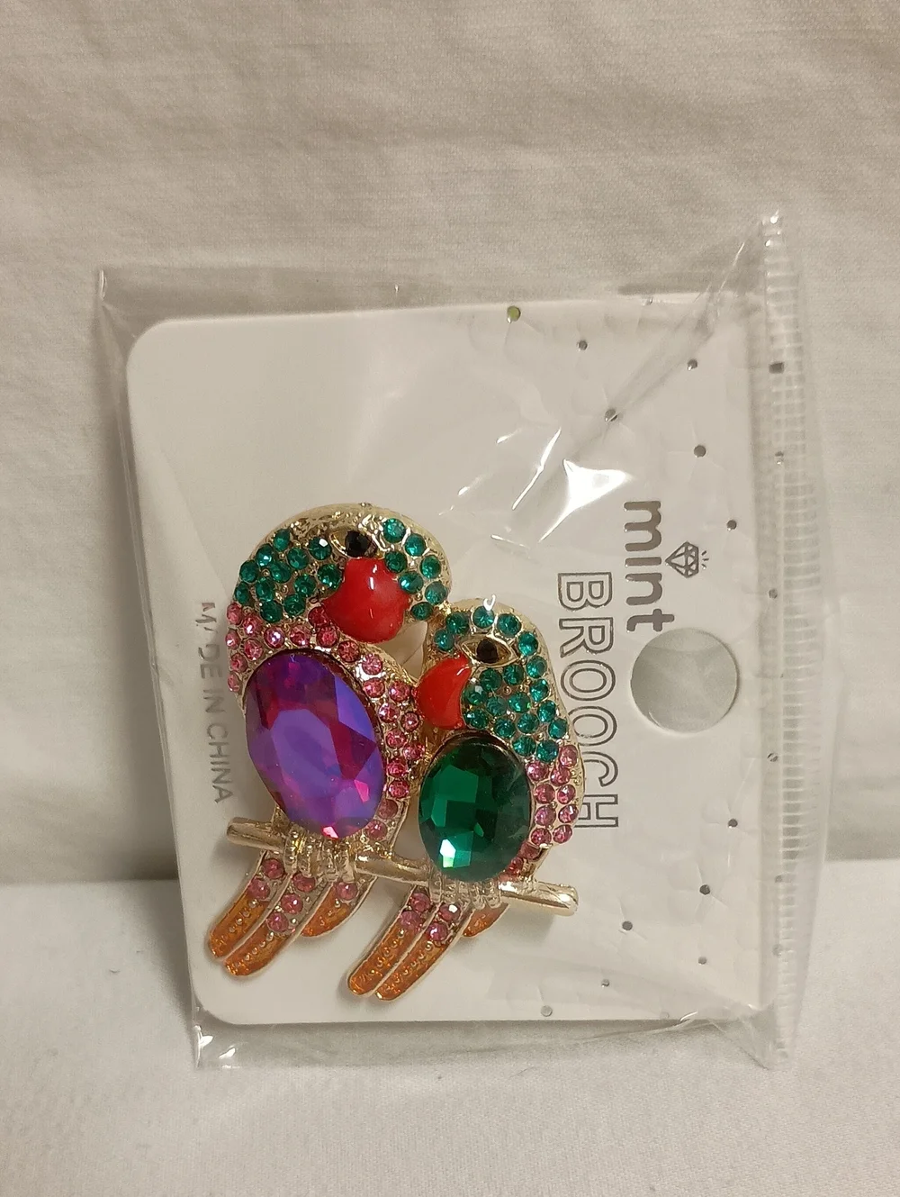 Colorful Rhinestone Parrot Brooch Pin  Gold Tone Tropical Bird Statement Jewelry